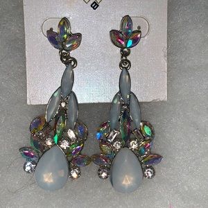 White opal/AB silver drop earrings
